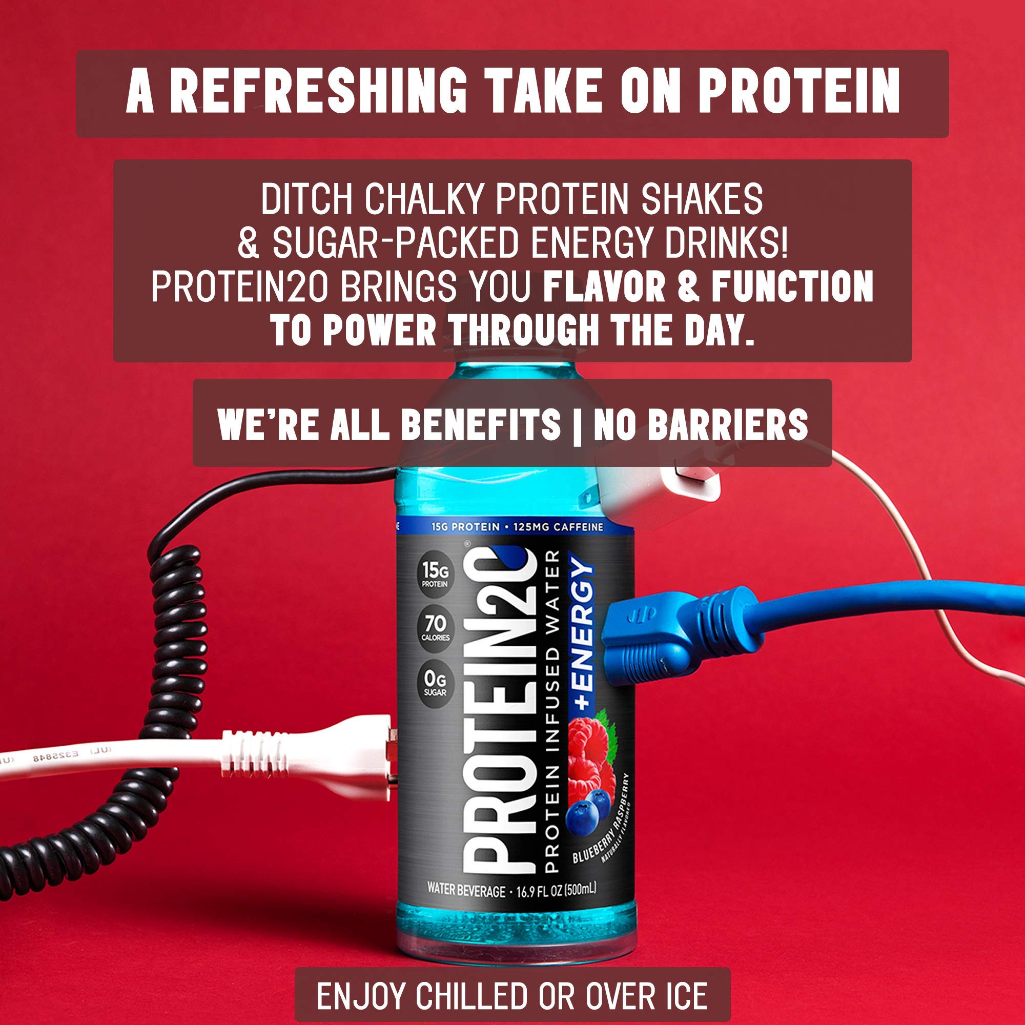 Protein2o 15g Whey Protein Infused Water Plus Energy, Blueberry Raspberry, 16.9 oz Bottle (Pack of 12)