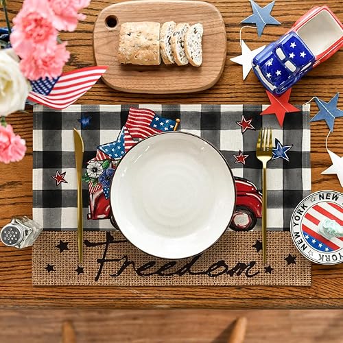 Miniatura 2 de Artoid Mode Buffalo - Juego de 4 manteles individuales de 12 x 18 pulgadas para el Día de los Veteranos, diseño de camión y Star Freedom, para