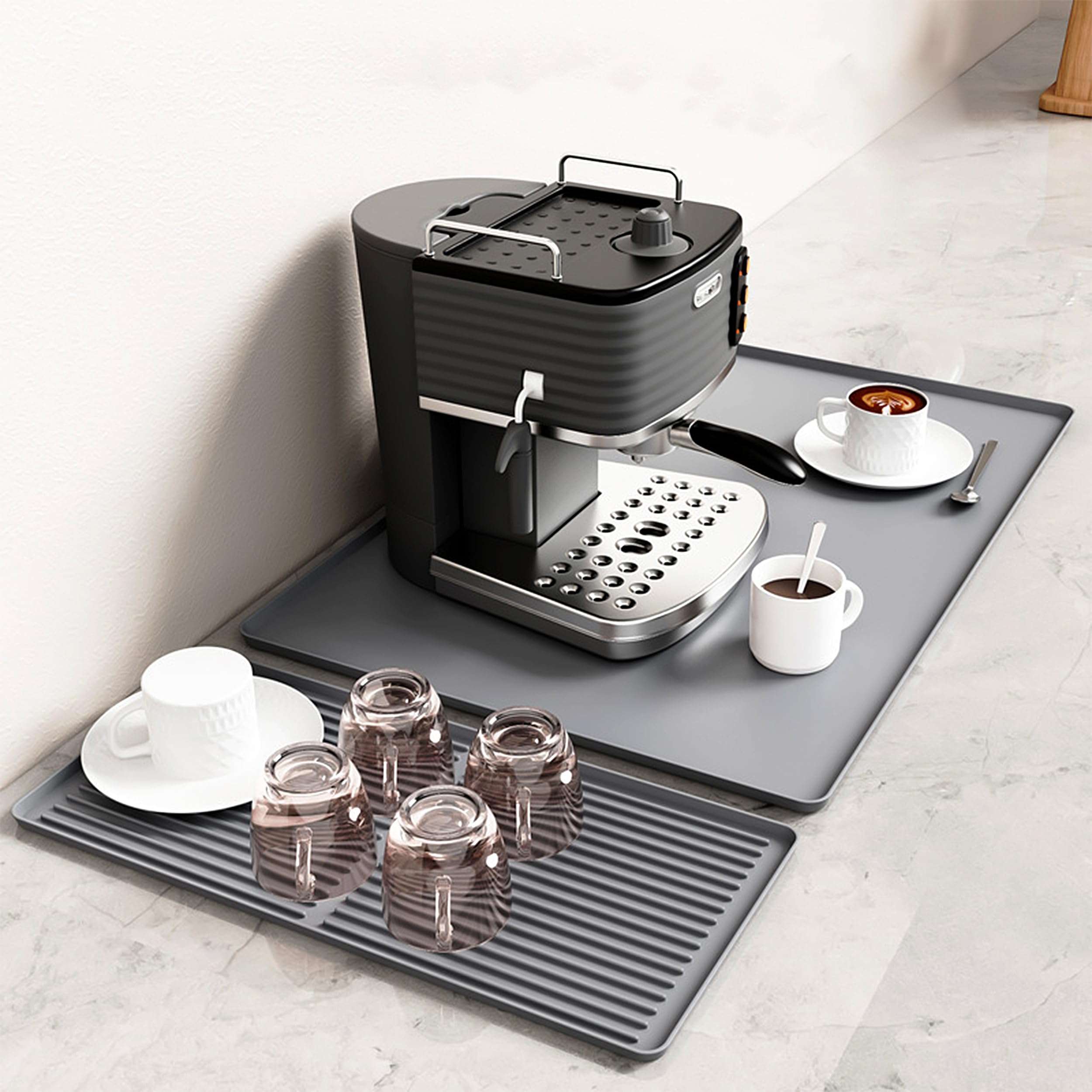 Silicone Coffee Mat, 24 x 16 Inch Non-Slip Heat Resistant, Large and Small Combination Bar Mat, Convex Edge Spill Resistant Design for Coffee Machines