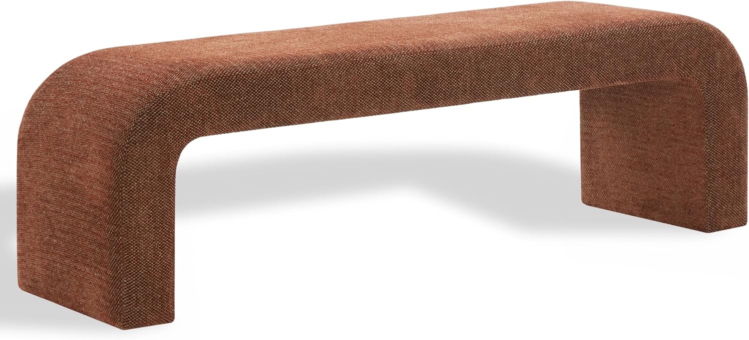 SAFAVIEH Couture - Caralynn Rust Chenille Curved Waterfall Upholstered Bench, Fully Assembled, 62.4" W x 18.1" D x 19.3" H (SFV5027T)