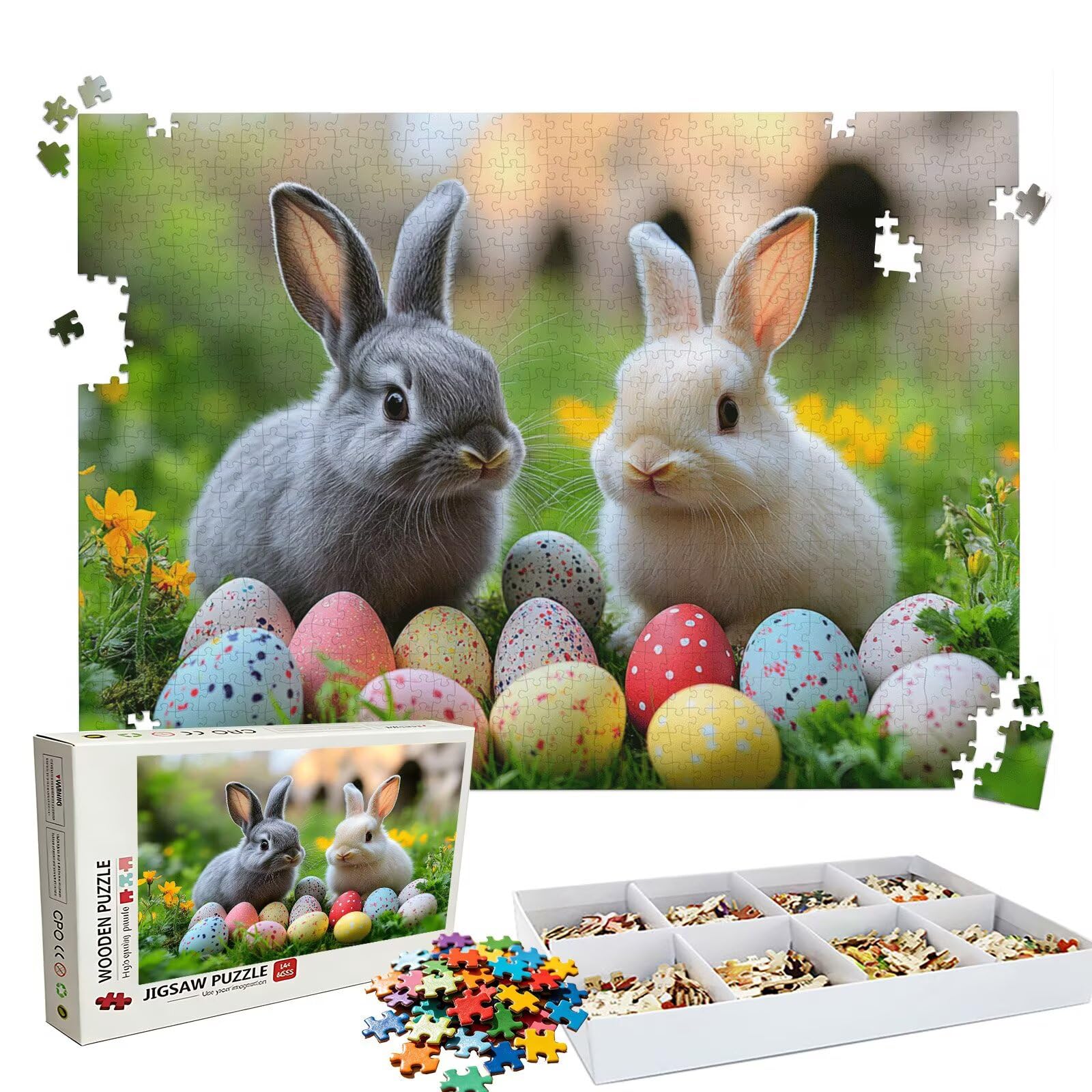 Puzzle 2000 Pezzi uovo di Pasqua coniglio, Puzzle 2000 Pièces Challenge Impossible, Puzzles 99.5x70.5 cm Taglia Grande Adulti, Giochi Educativo per Famiglie, Idea Regalo Decorazioni Casa W3H-507