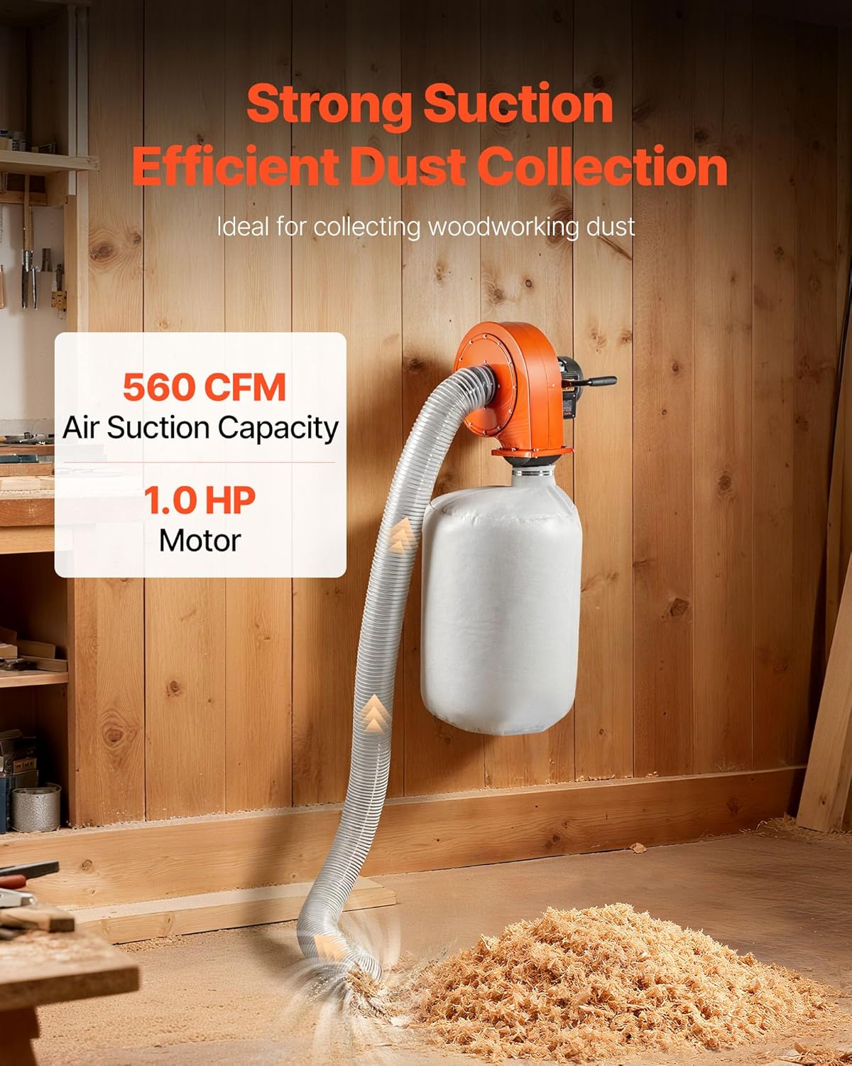 VEVOR 1 HP Wall Mount Dust Collector - 560 CFM - Image 1