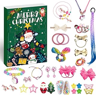 Humairc Advent Bijoux Calendrier de l'Avent Fille Enfant Accessoires Cheveux 2021, 24 Cadeau de Noël, Pinces à Cheveux Chouchous Papillon Corde, Collier de Bracelet