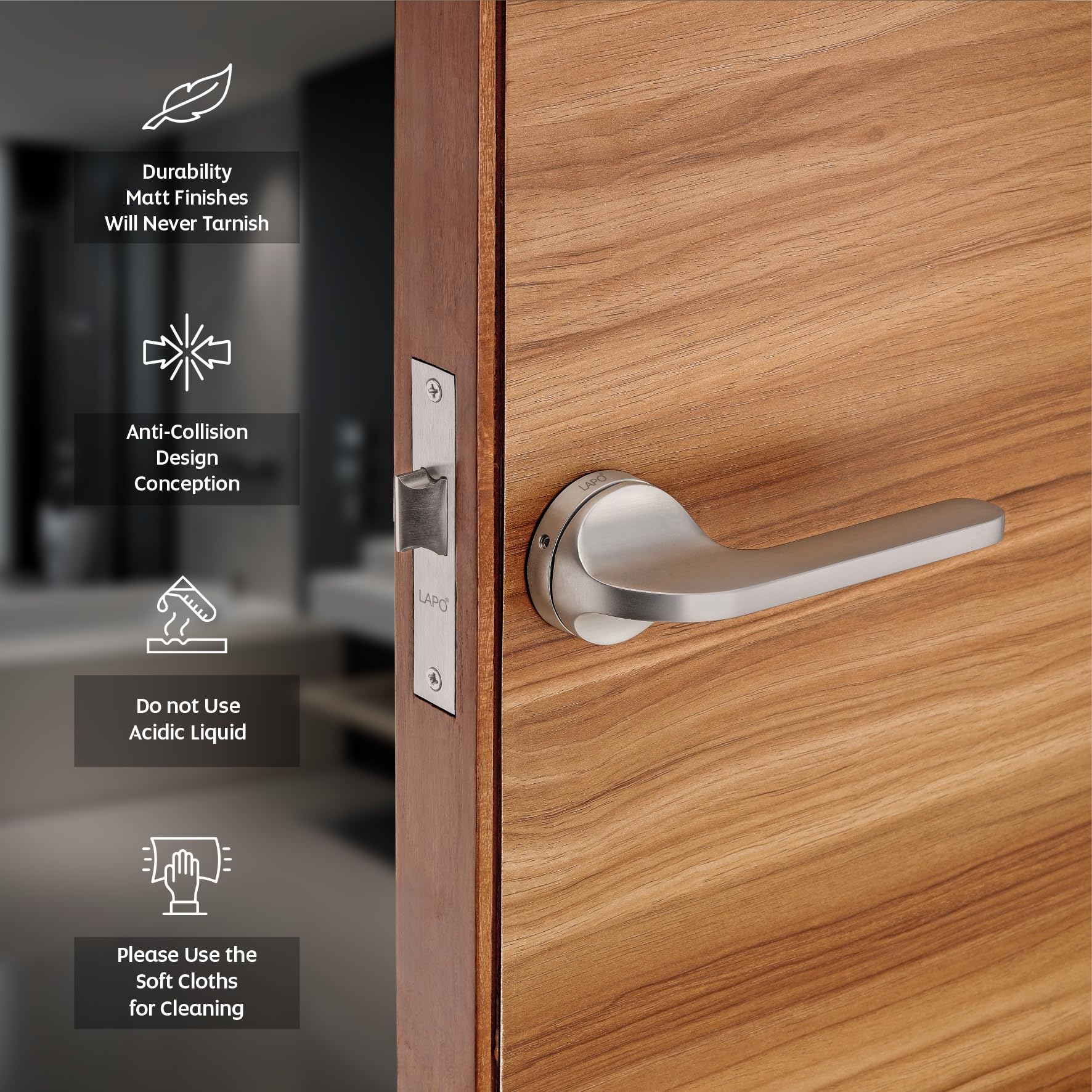 LAPO Door Lock for Bathroom & Balcony | 45x45 Lock Body | Brass Latch | Keyless Lock Set | Reversible Door Fit | Compatible with 30–50mm Thickness | Matt Finish | 3 Years Warranty | Ro-127 3
