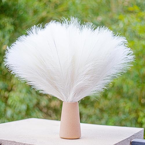 Miniatura 9 de Bnecnet 10 tallos de zacate de pampas blanco esponjoso - 17.7 pulgadas Hierba de pampa sintética decorativa, pequeño arreglo floral de pompas y