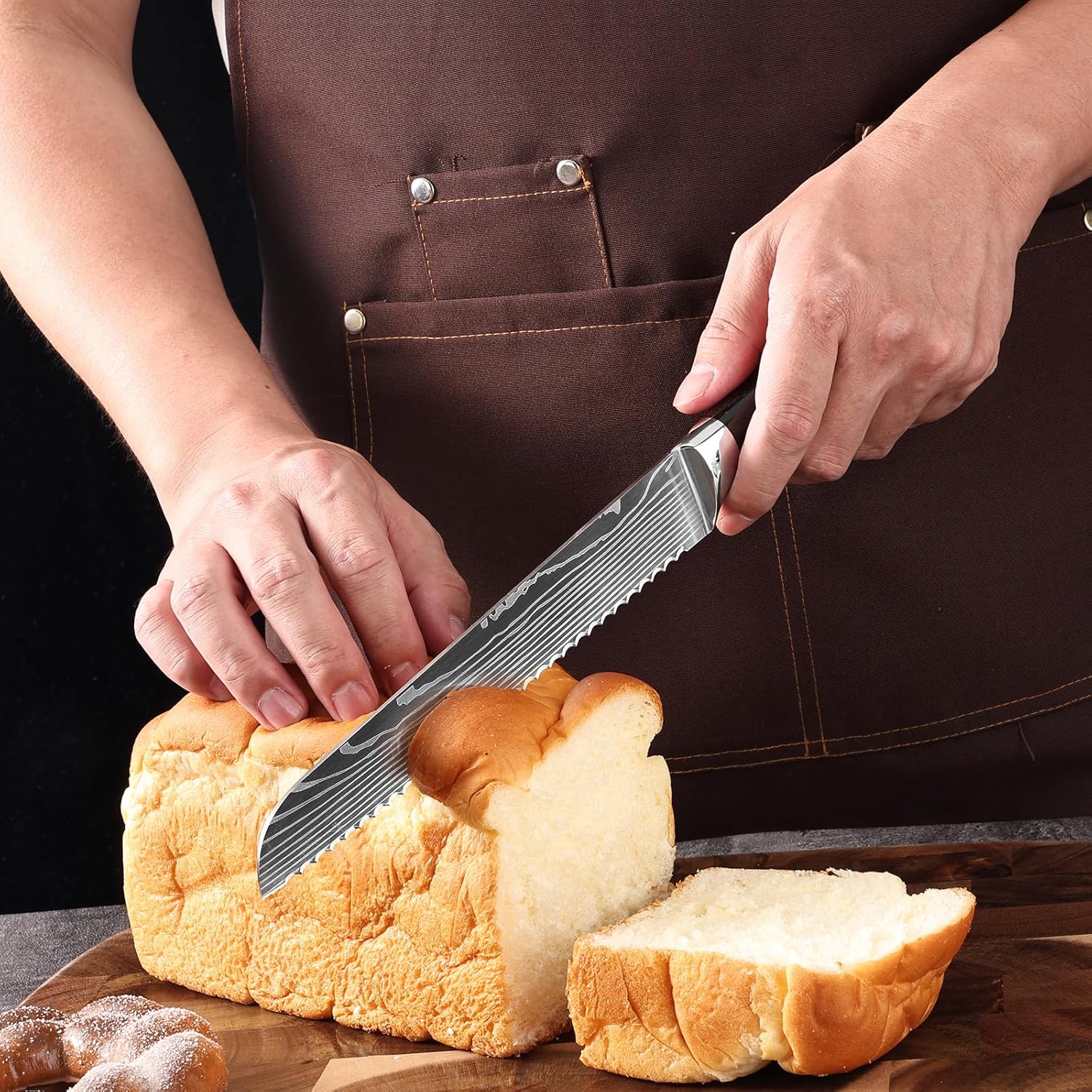 10PCS Professional Kitchen Knife Set Ultra Sharp Chef Knife Set with Stainless Steel Knives Wood Handles Complete Cooking Knife Set Includes Chef, Bread, Santoku, Cleaver Knives