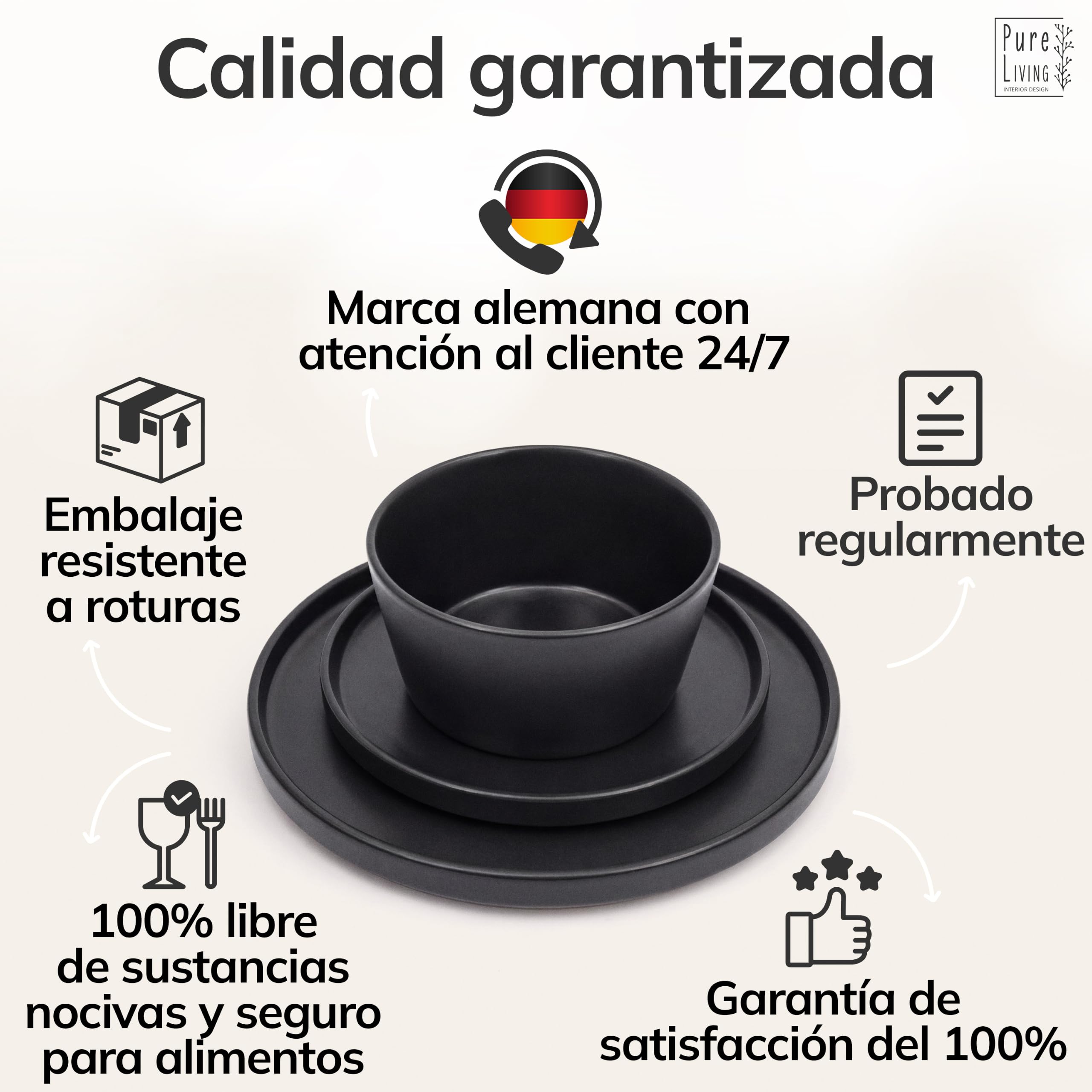 Vajillas Completas de Piedra Negra para 6 Personas -Estilo Urbano Moderno - Juego de Platos de 18 Piezas - Aptos para Lavavajillas y Microondas - Vajilla Negra Mate -Set de Platos Elegante y Funcional