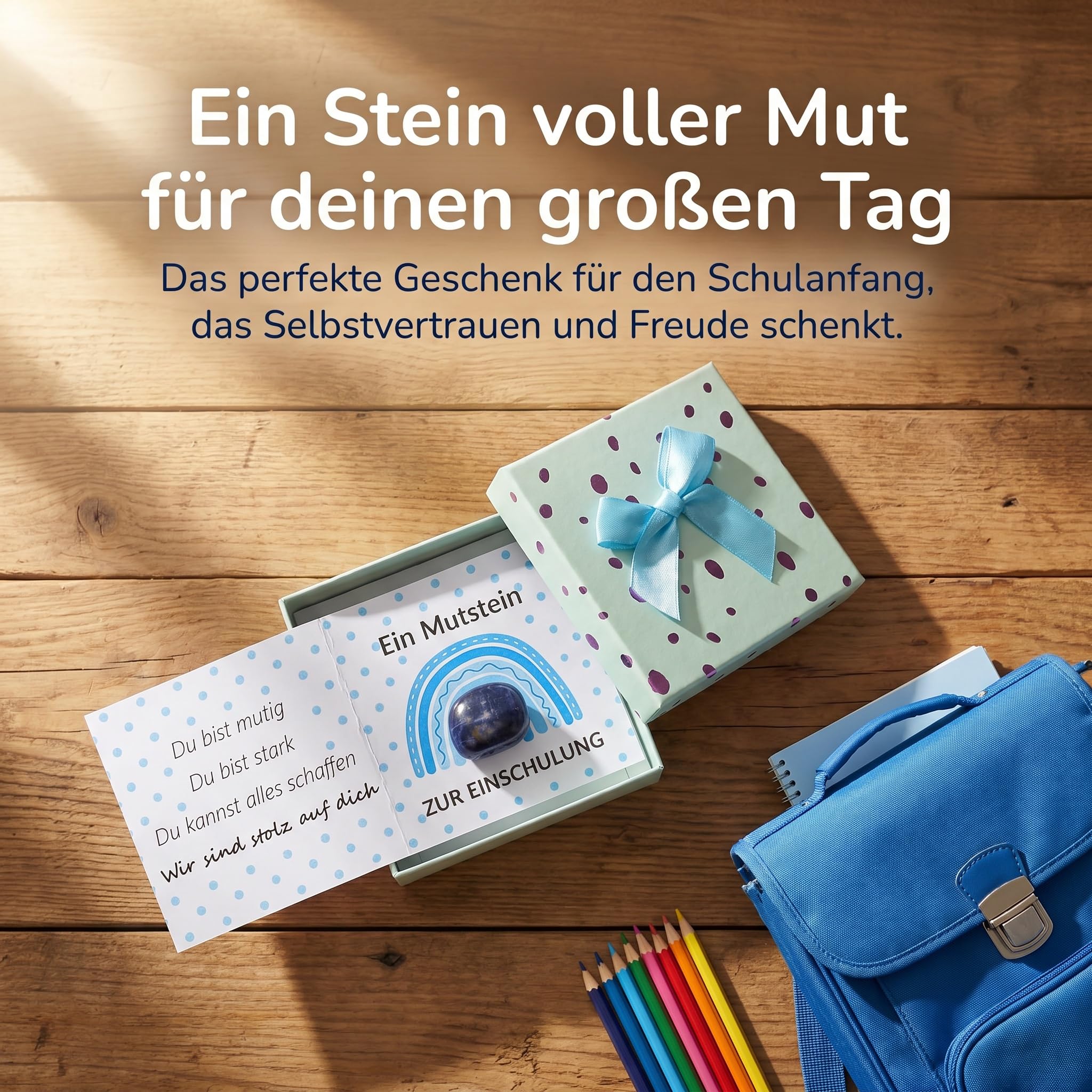 Mutstein für Kinder Einschulung, Geschenke Zur Einschulung Junge, Schultüte Füllung Schulkind 2026 Schulstart Geschenk, Glückssteine Mit Grußkarte Schachtel, Glücksbringer Schulanfang Mutmacher