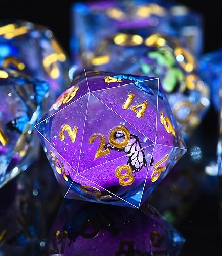 Miniatura 151 de AUSTOR Juego de dados DND de resina de núcleo líquido, de borde afilado, 7 troqueles, juego de dados DND de arena movediza hechos a mano