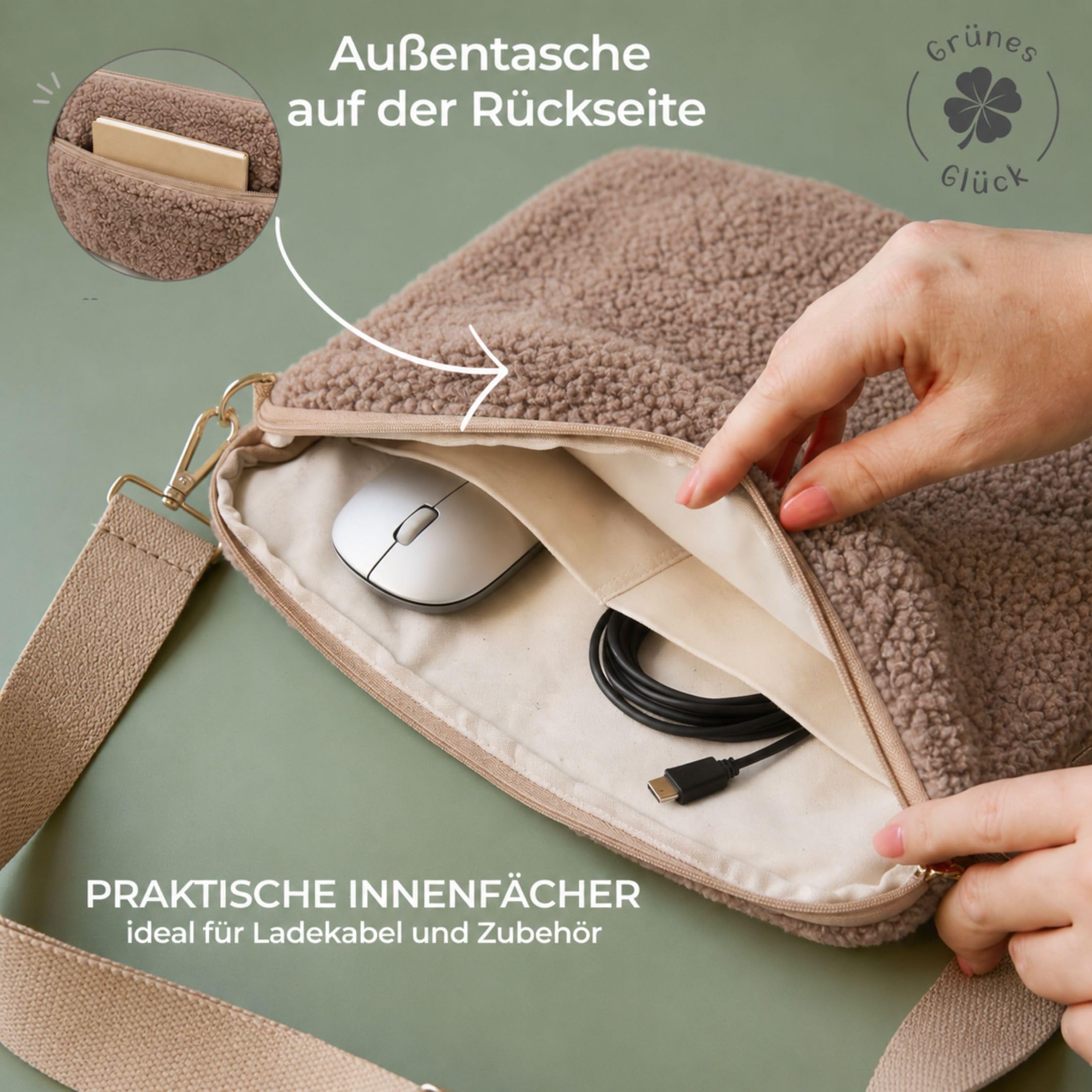 2-in-1 Teddy Laptoptasche & Laptophülle 13–14 Zoll mit Schultergurt