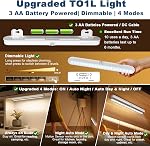 BLS T01L LED Lumière de placard, Super Bright 20 LED Sous l'éclairage de cabinet Batterie alimentée/DC entrée sans fil détecteur de mouvement, interrupteur automatique allumé, capteur de mouvement & Capteur de lumière, faisceau de lumière réglable
