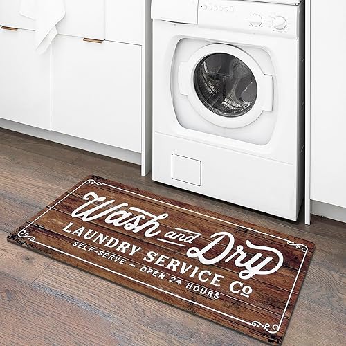 KOZYFLY Alfombra de pasillo para lavandería 20"x31" antideslizante, alfombra de cocina lavable, alfombra de lavandería impermeable, alfombra de piso