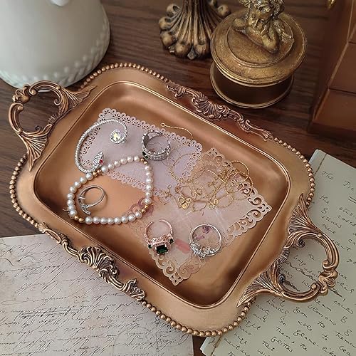 Miniatura 2 de SIKOO Bandeja decorativa antigua, bandeja decorativa antigua, organizador de joyas, cosméticos, maquillaje, organizador de almacenamiento