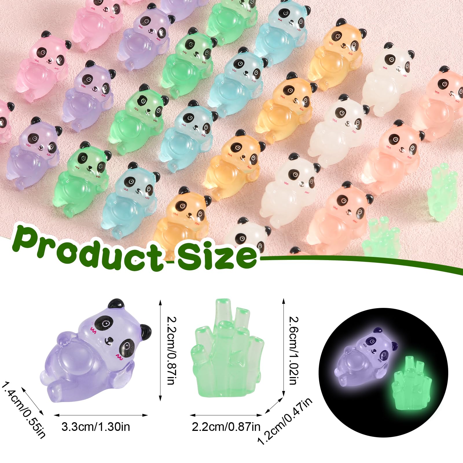 35pcs Luminous Mini Pandas & 5pcs Bamboos, Small Resin Pandas Glow in the Dark Tiny Miniature Panda Figurines Resin Animals for DIY Crafts - Image 2