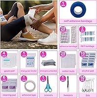 Vista 3 de Kit de emergencia de coche para vehículos, kit de asistencia de emergencia rosa con kit de primeros auxilios para automóvil, kit de emergencia