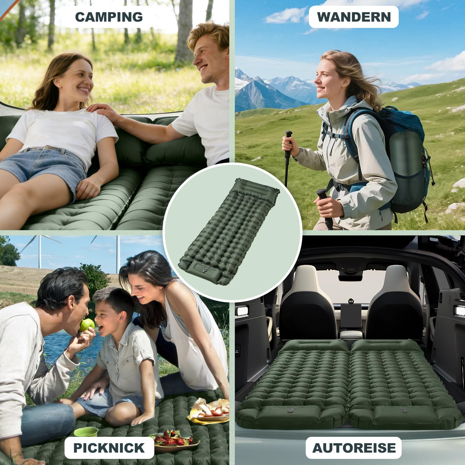 Isomatte Ultraleicht,Luftmatratze Camping,Aufblasbar Matratze mit Fuß pumpe,Tragbar Air Mattress bis Zu 300kg mit kissen,Kompakte und Leichte Schlafmatte für Wandern,Strand,Zelt und Hiking-9cm hoch
