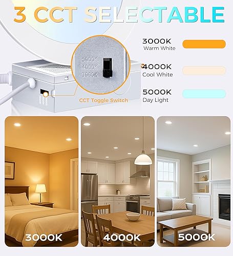 Miniatura 9 de CLOUDY BAY Paquete de 12 Luz empotrable LED ultrafina de 3 pulgadas y 5 colores con caja de conexiones, lámpara descendente de oblea sin lata,