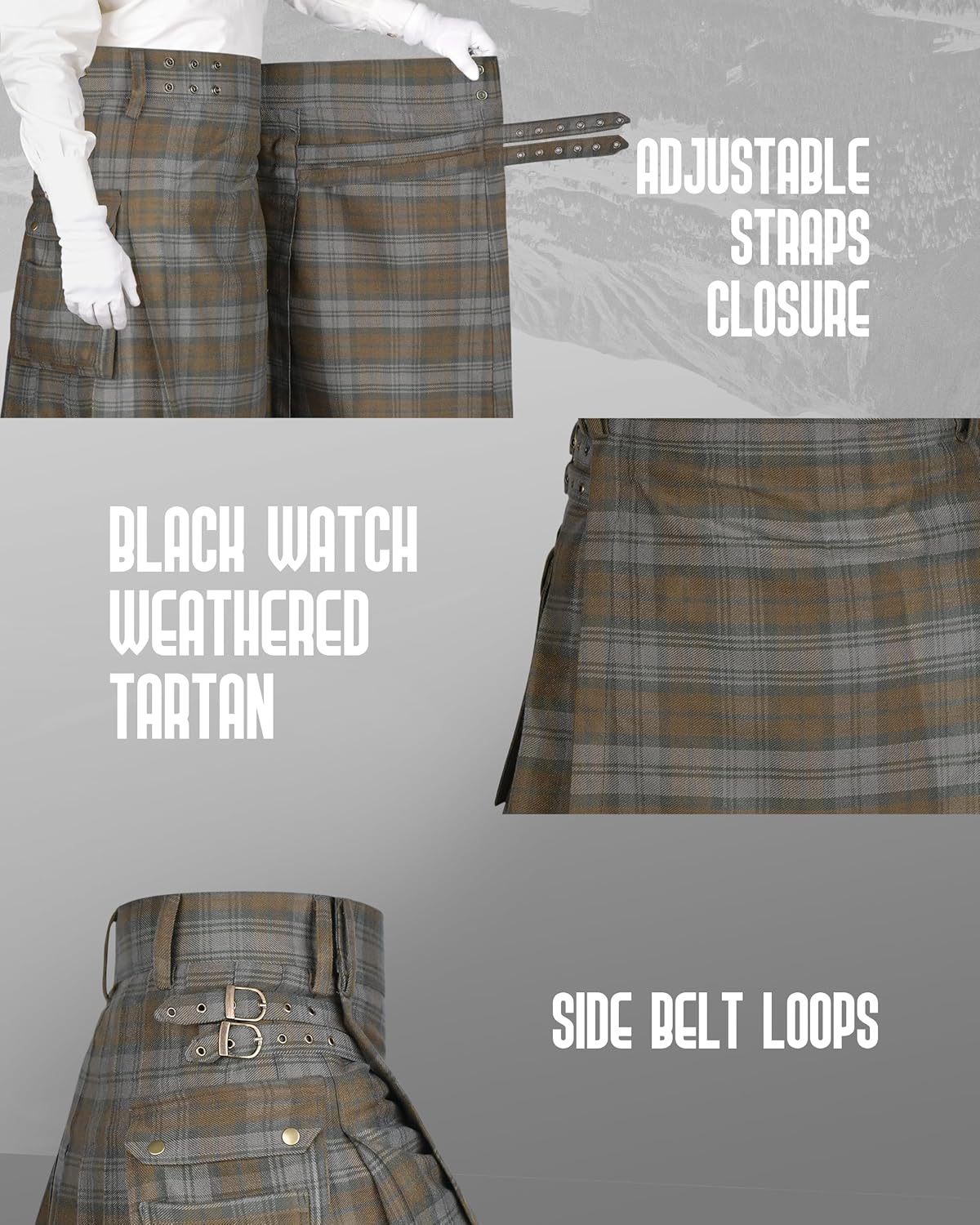 Tartan Utility Kilt for Men I 16oz Scottish Tartan Kilts 5 Yards Premium Acrylic Wool Kilts Traditional Mens Kilt