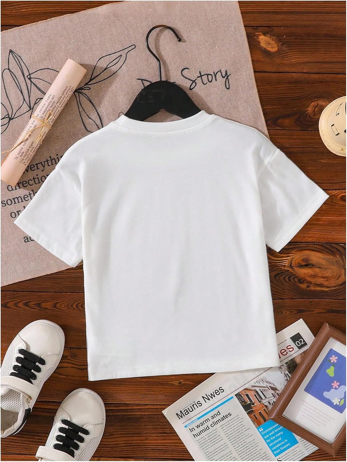 SweatyRocks Girl's Letter Hibiscus Graphic T Shirts Short Sleeve Oversize Summer Tee Shirts