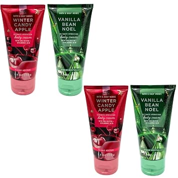 Bath and Body 2 Pack Vanilla Bean Noel & 2 Pack Winter Candy Apple Travel Body Cream Trio Set