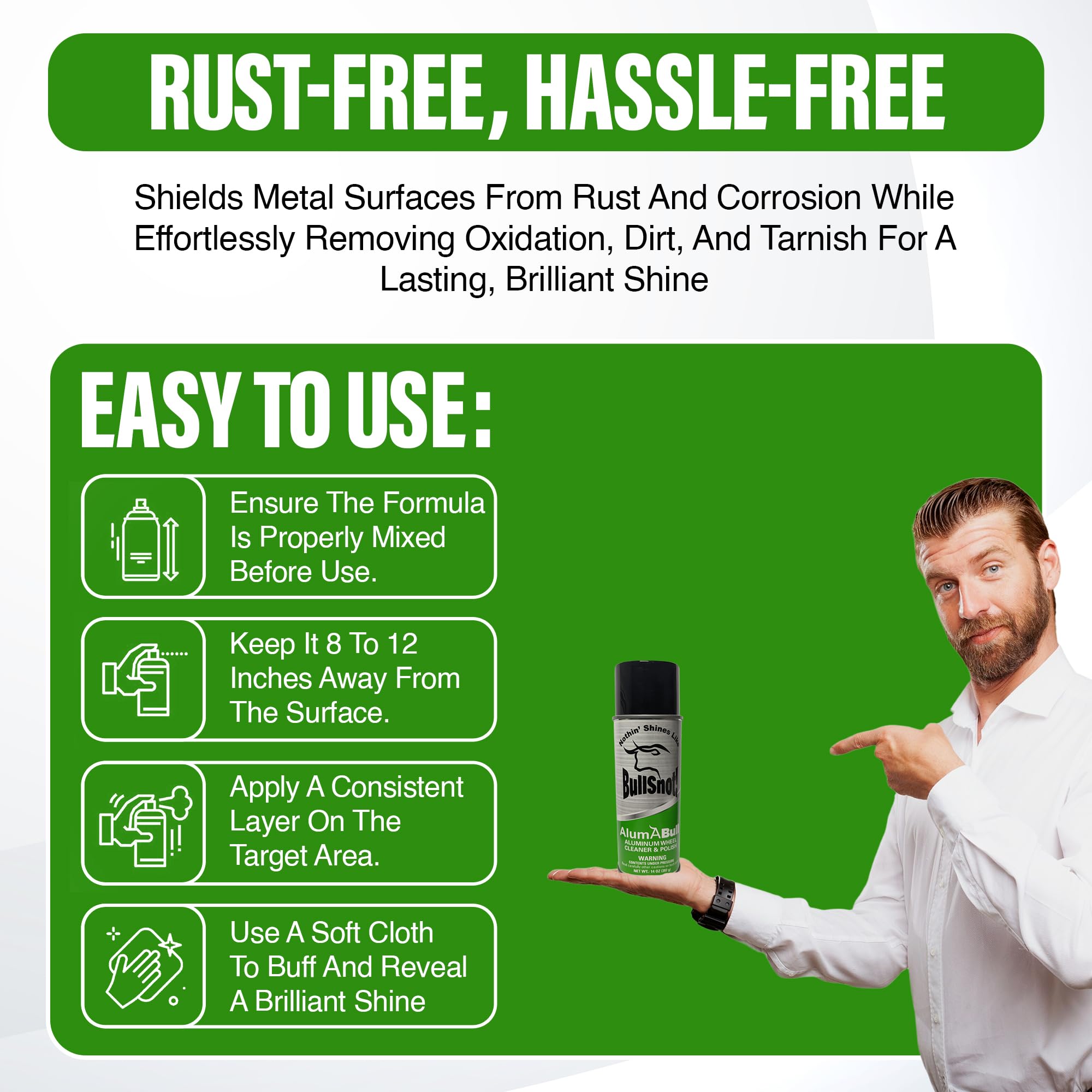 BullSnot! AlumABull Aluminum Wheel Cleaner & Polish - Restores Shine, Removes Tarnish & Oxidation, Protects Aluminum, Stainless Steel & Chrome - Non-Corrosive, Foam Formula, Made in The USA