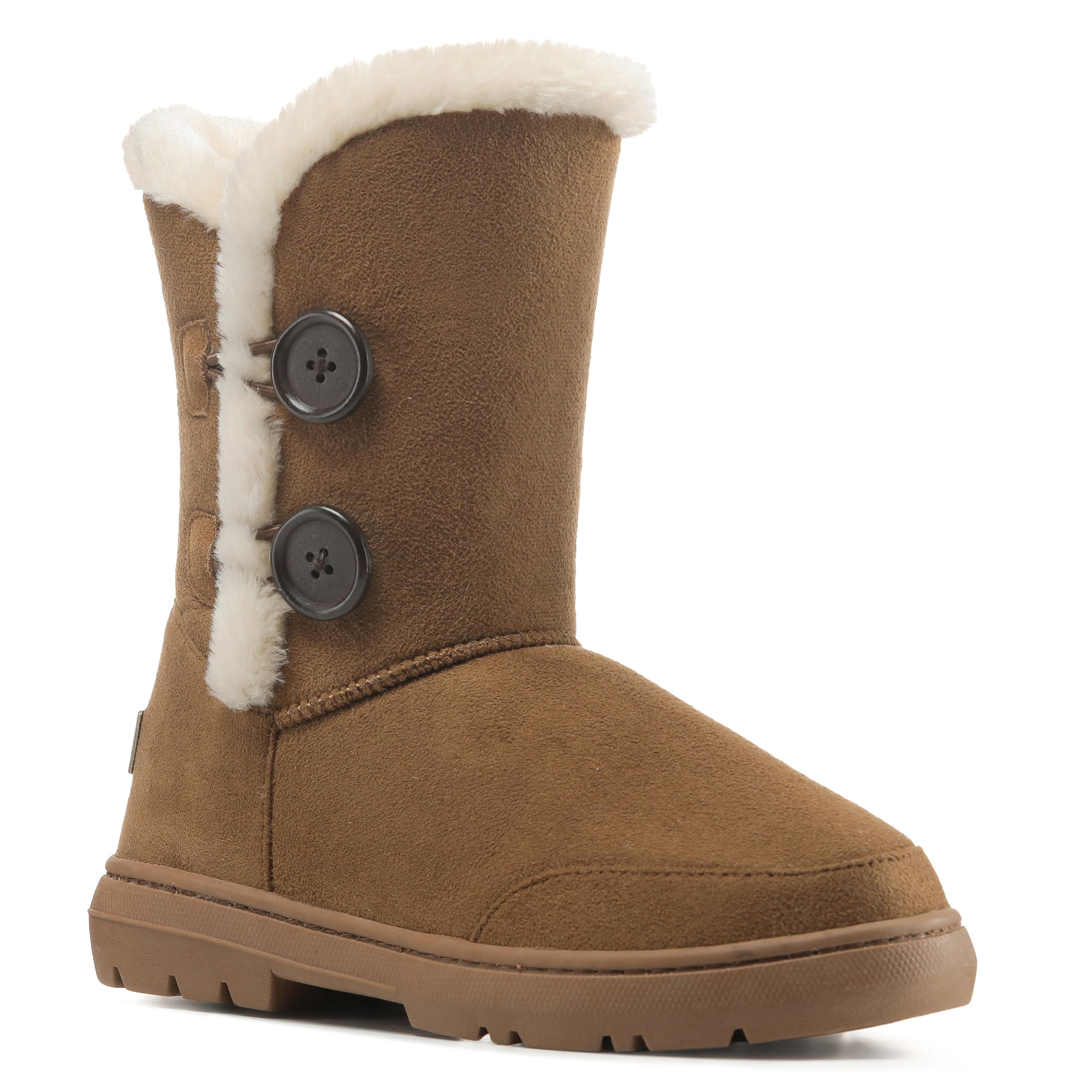 Holly Womens Waterproof Winter Snow Boots - Faux Fur Lined Warm Calf Boot with Side Button - Non Slip Sole, Insulated, Outdoor Walking Footwear - Tan - UK5/38