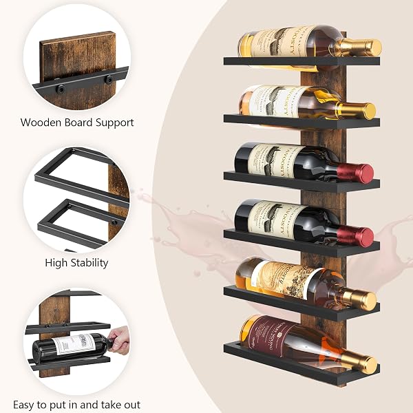 FAVOOSTY Botellero Pared 3 Set, Botellero Vertical, Estante para Botellas con 6 Niveles, 6 Botellas de Vino, Soporte para Botellas, Estante de Metal para Botellas de Vino, para Comedor, Bodega, Negro - 5