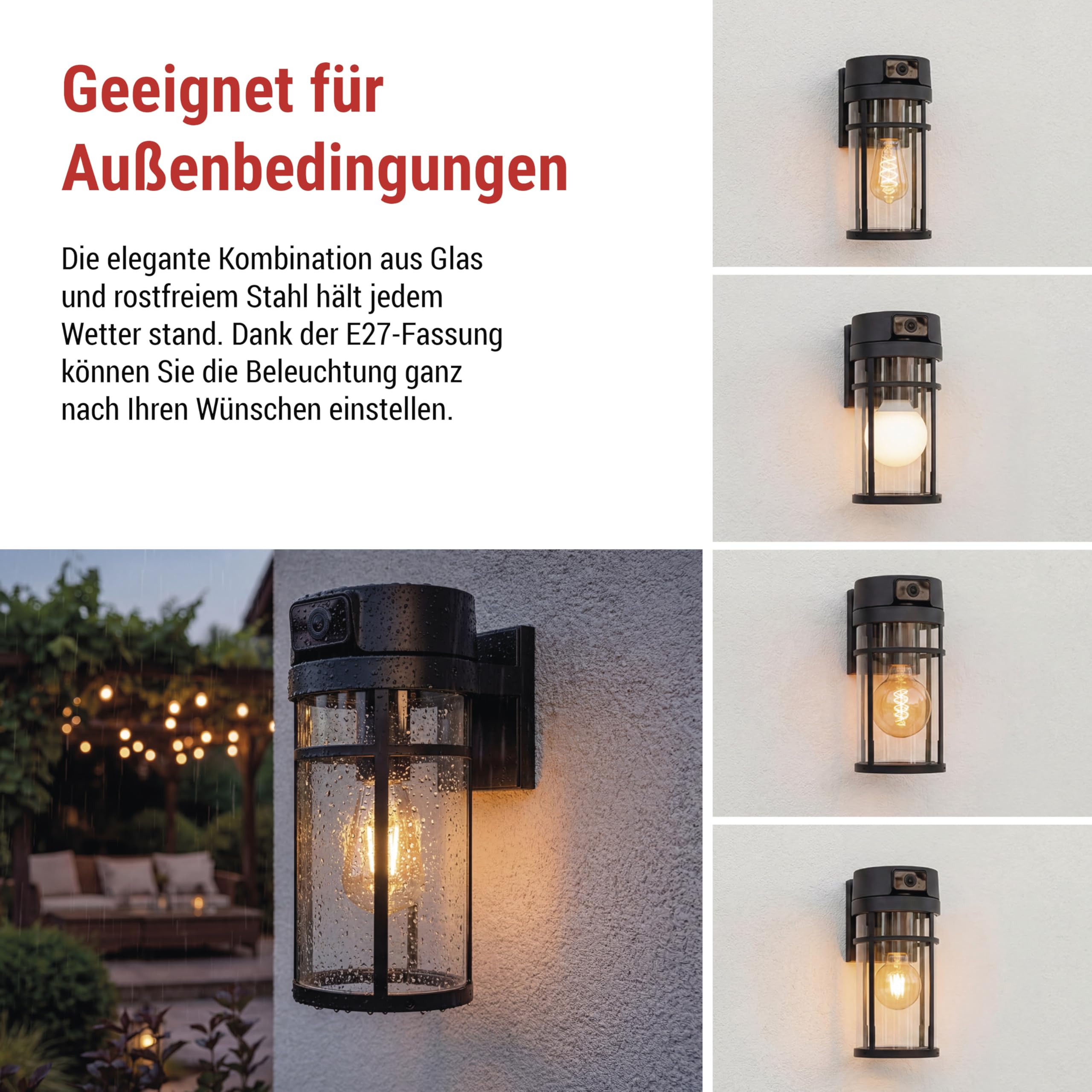 EMOS GoSmart - Smarte Außenkamera mit WLAN & Licht, 4MP 2,5K Überwachungskamera - drehbar mit Bewegungserkennung, Nachtsicht bis 10 m, 2-Wege-Audio - für E27-Lampe - IP44 - Tuya/GoSmart App - schwarz