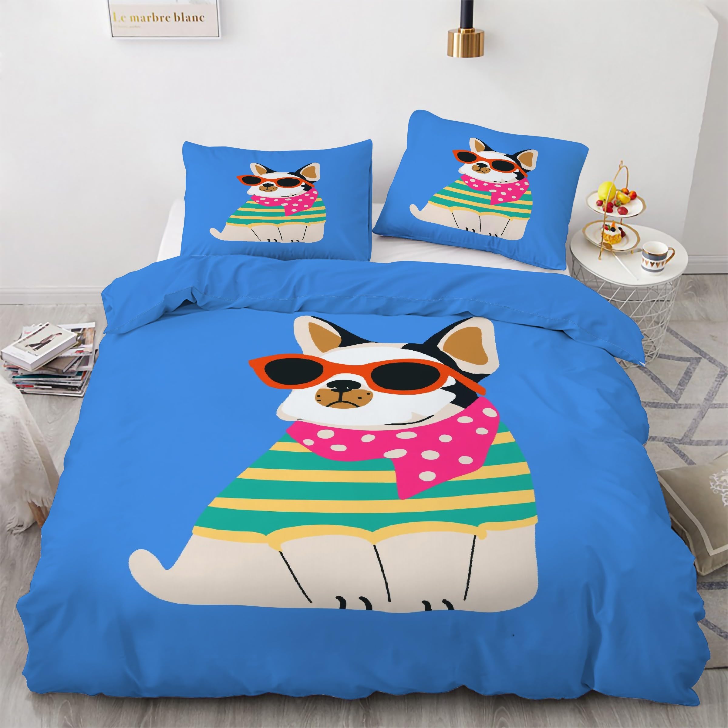Housse de couette 220x240 bouledogue en microfibre douce pour éviter les poils d'animaux