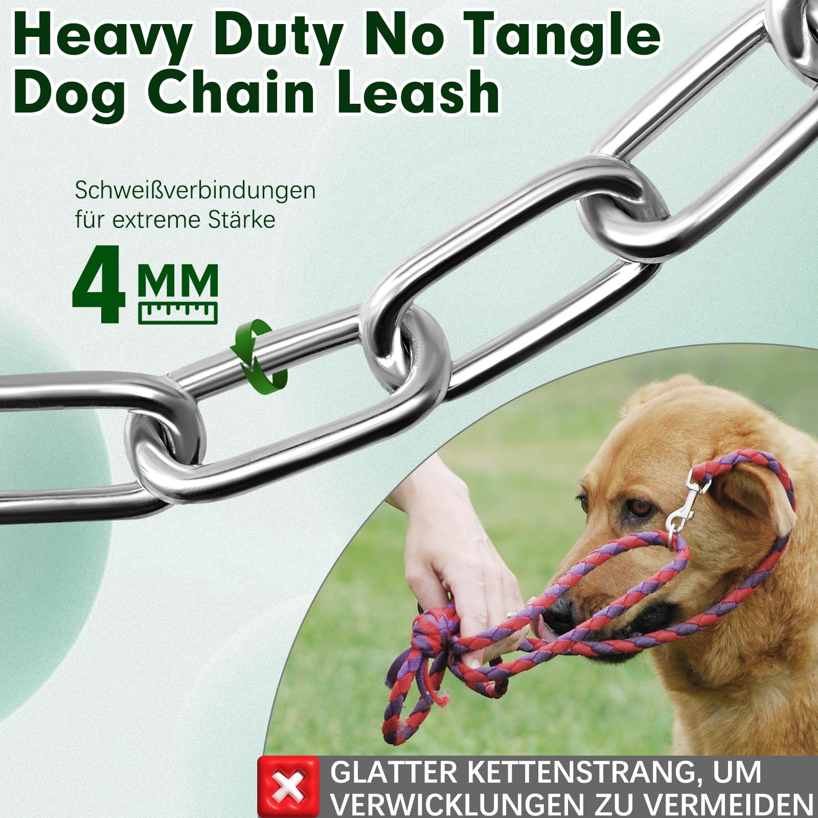 Schwerlast 40FT Metall-Hundekettenleine, Kaussicher, Rostfest, Mit Drehbarem Haken, Outdoor Hundebindekabel für Garten, Camping & Training, Für Mittel- bis Großhunde bis 150lbs