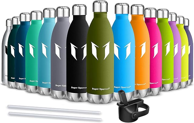 Super Sparrow Water Bottle Double Wall Vacuum Insulated Stainless Steel - Small Mouth - 750ml - Leak Proof Sports Bottle - BPA Free Sport Cap with Standard Cap