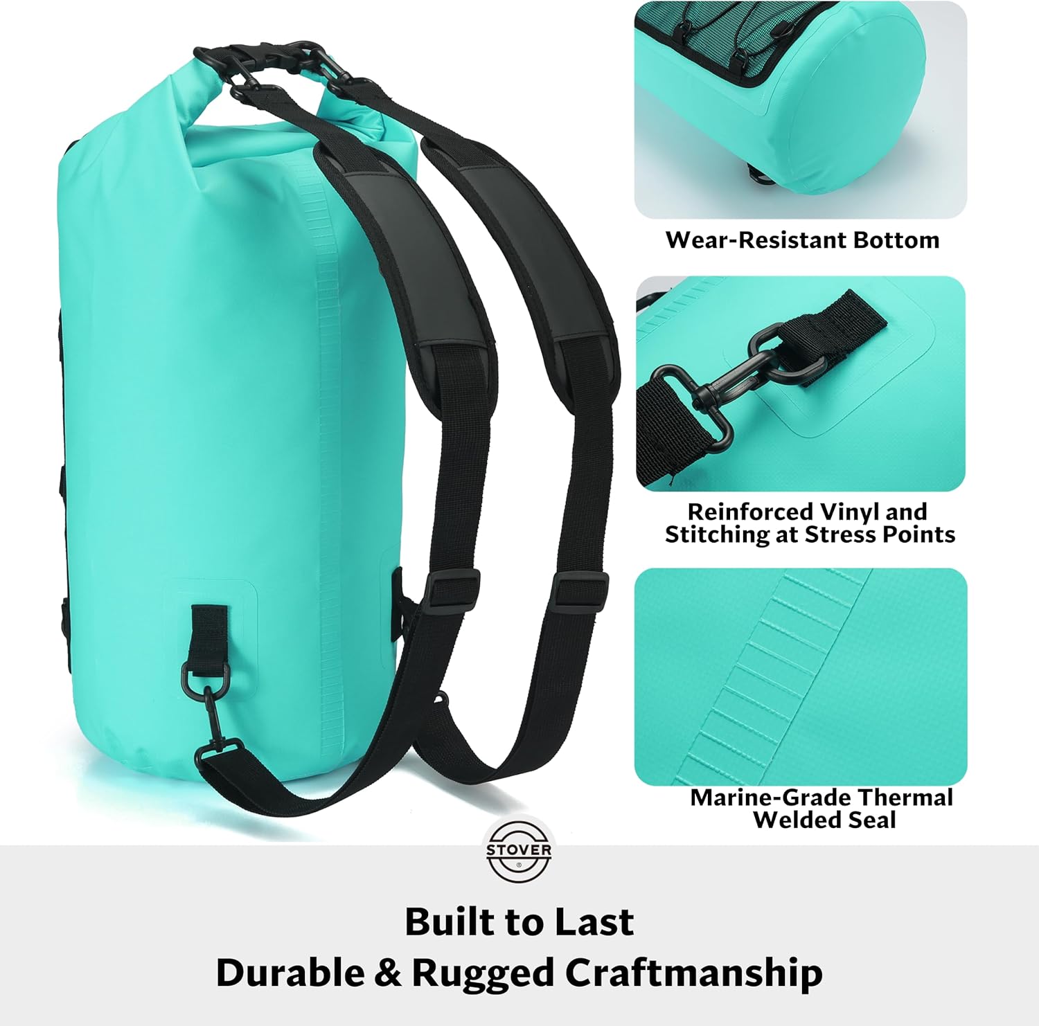 STOVER 40L Waterproof Dry Bag & Phone Case - Large Floating Dry Backpack for Kayaking, Travel, Hiking, Fishing, Camping, Motorcycles & Beach, Heavy-Duty Roll Top Men/Women (Teal)