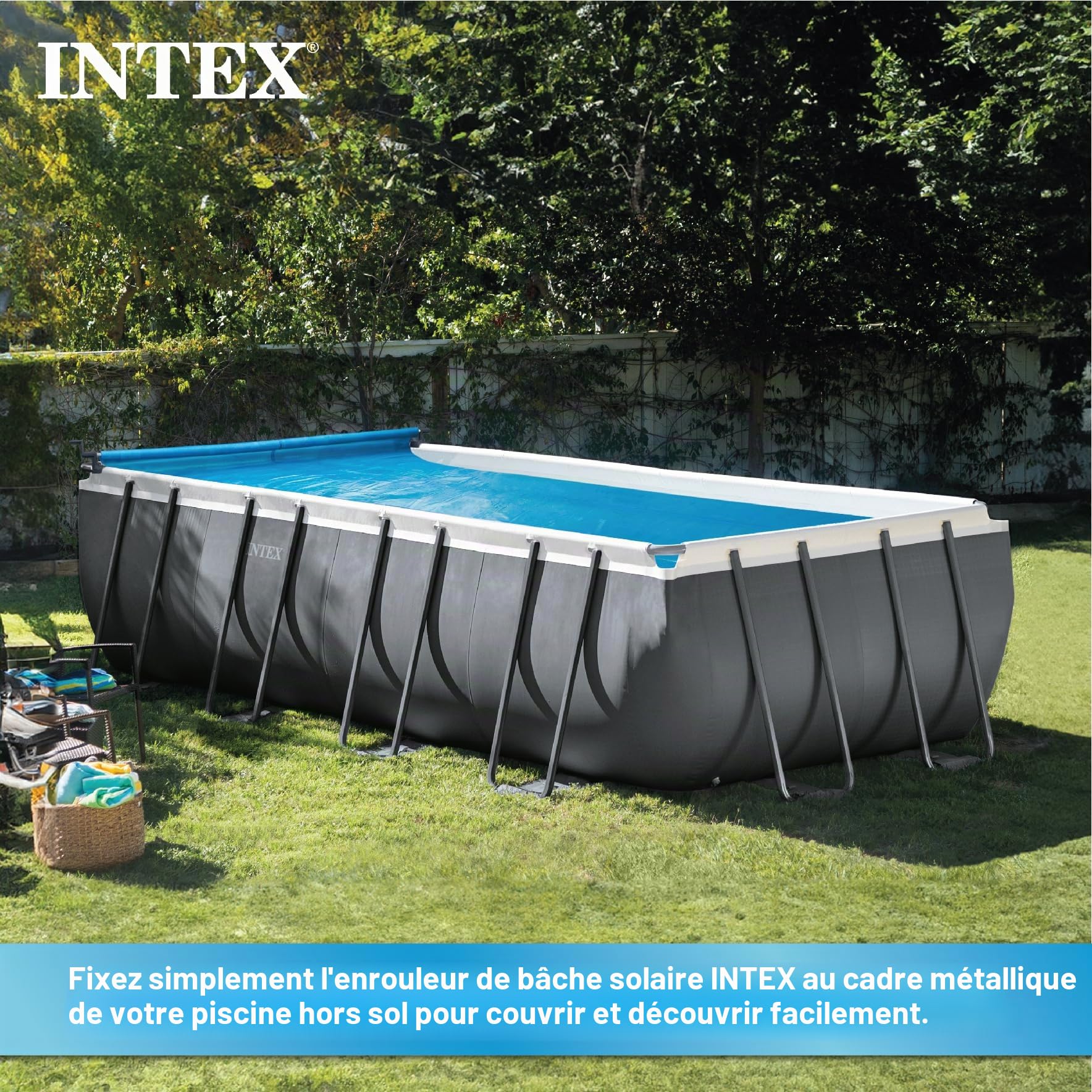 Intex Enrouleur bâche à Bulles pour Piscine rectangulaire 2,74m 4,88m