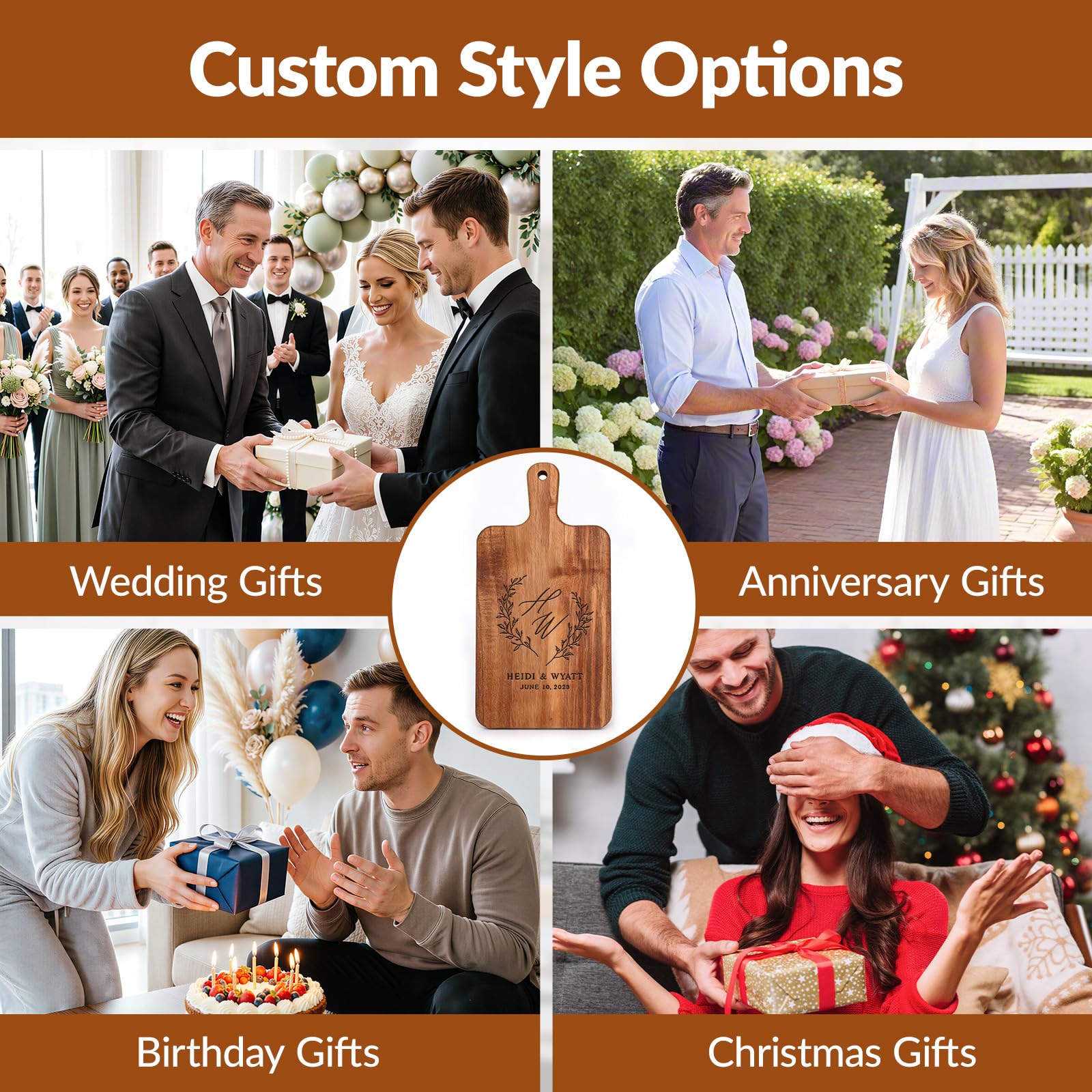 Tabla de cortar de acacia personalizada con asa, tabla de queso con nombre grabado personalizado, para charcutería, carne, pizza, pan, verduras, regalos para mamá, esposa, familia, amigos