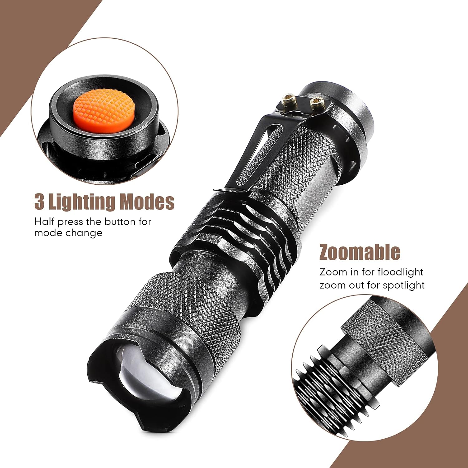 Mudder 10 Pack Mini LED Flashlight 3 Lighting Modes Small Adjustable Handheld Flashlight with Belt Clip for Camping Home Hiking Outdoor Work(Black, White Light)