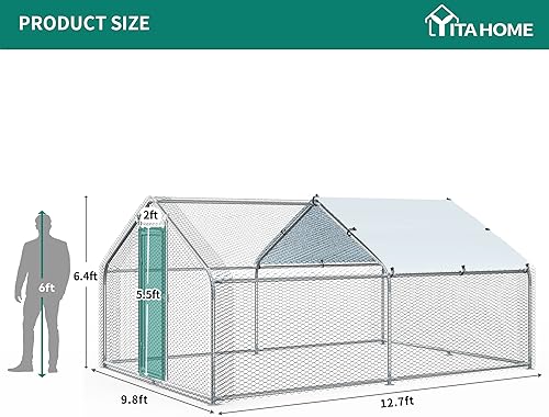 Miniatura 9 de DWVO Gallinero grande de metal con cubierta superior, 26.2 pies de largo x 9.8 pies de ancho x 6.4 pies de alto, jaula grande para aves de corral