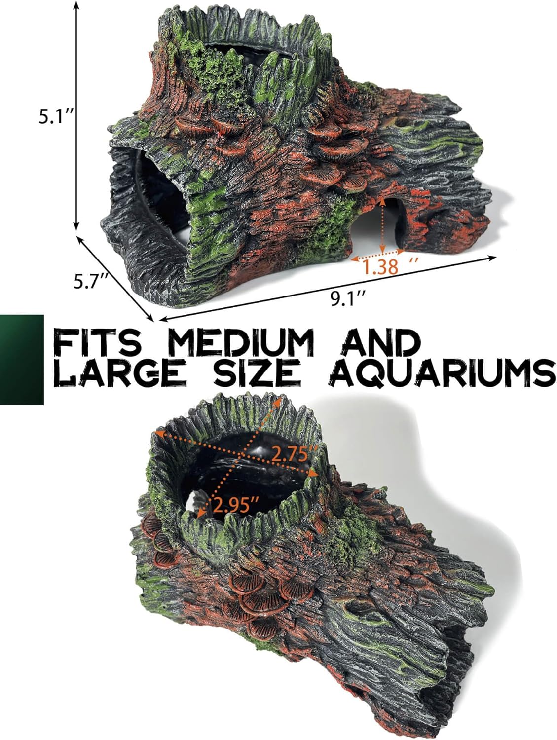 Aquarium Decor - Large Hollow Bark Hiding Cave,Resin Reptile Hideout for Bearded Dragons,Fish Tank Hideout with Realistic Scales Texture, Lizard,Gecko,Turtle, Snake,Beta Fish,Plecos Aquatic Pet