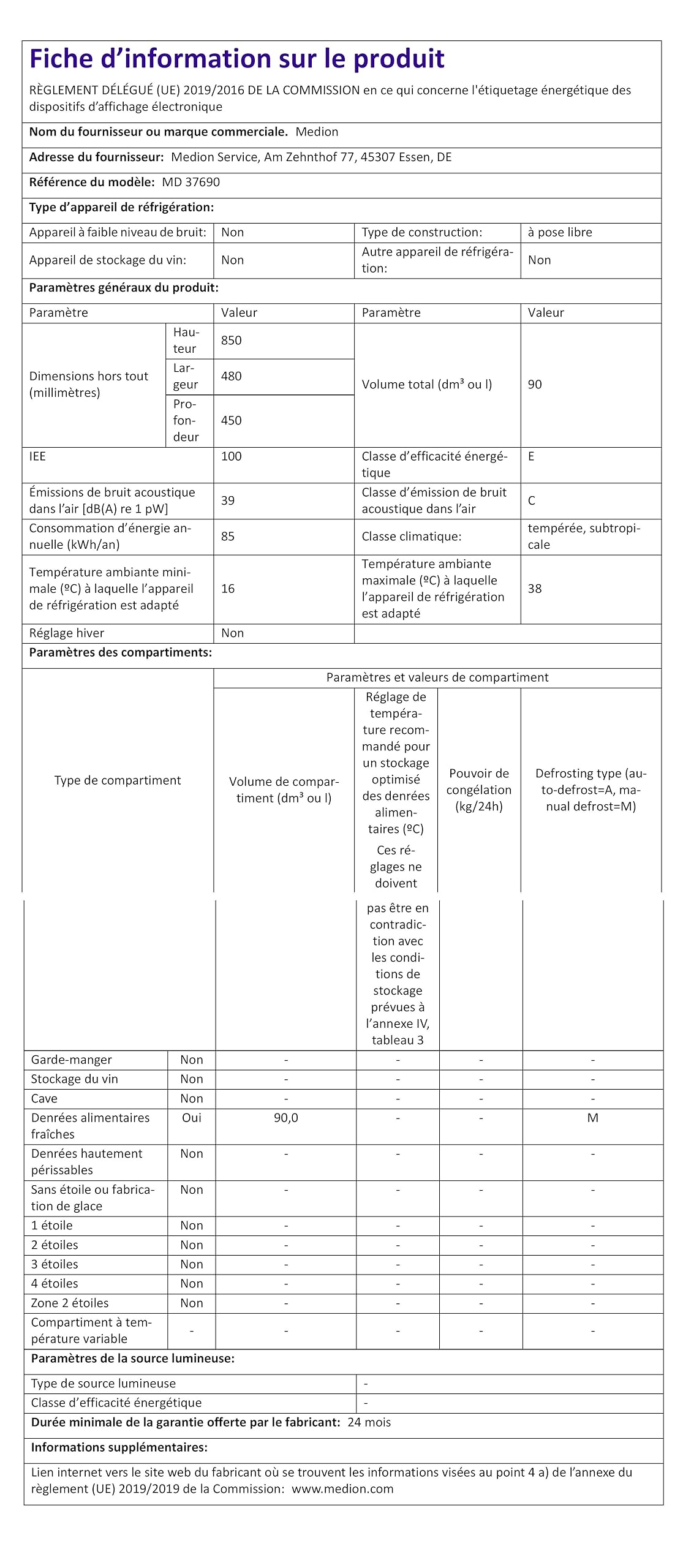 MEDION Kühlschrank mit Eiswürfelfach (90L Gesamt-Nutzinhalt 80L Kühlteil 10L Eiswürfelfach, transparente Gemüseschublade, freistehend, wechselbarer Türanschlag, höhenverstellbare Füße, MD37690)
