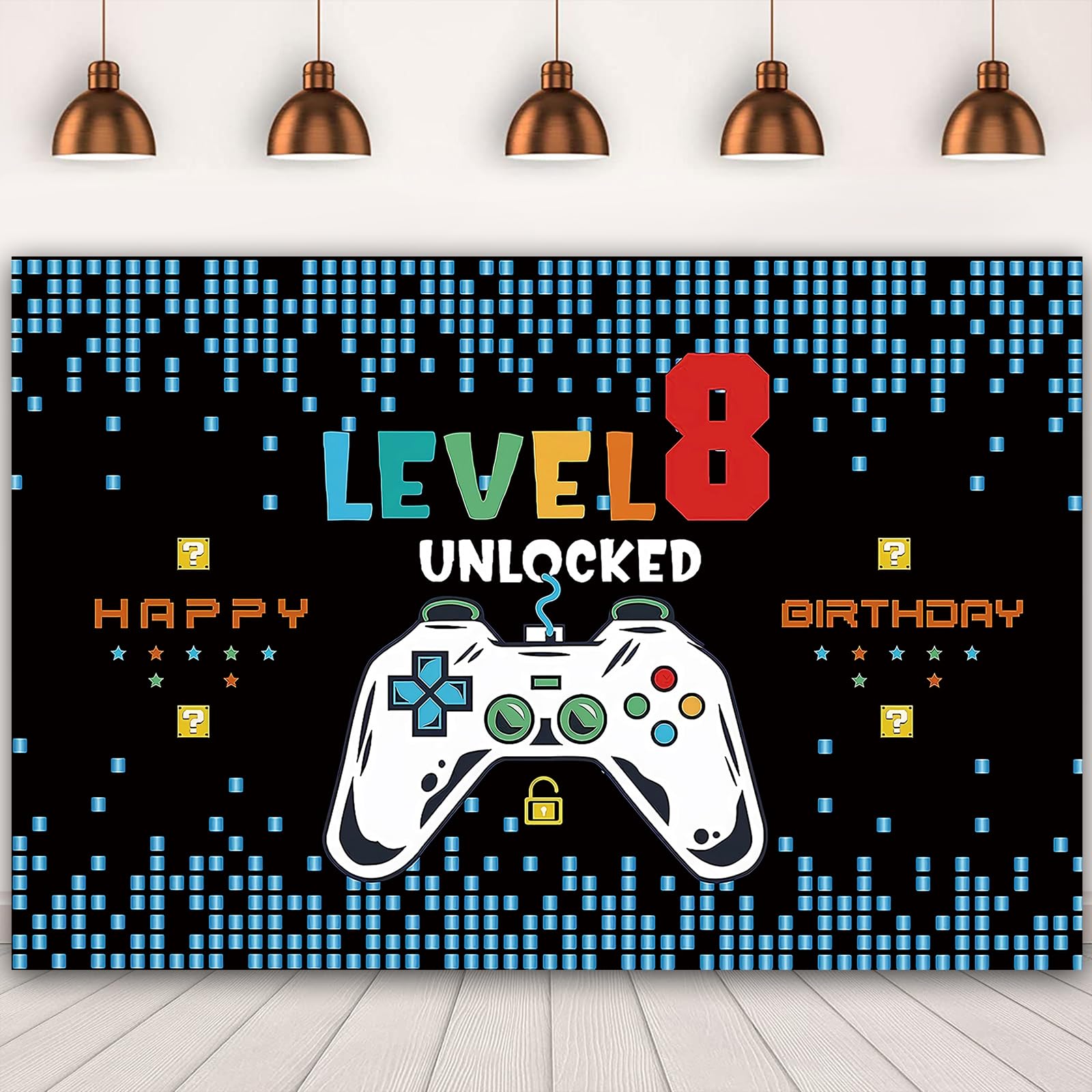 8th Happy Birthday Cartoon Gamepad Backdrop 7x5Ft Decorations Banner Birthday Party Supplies Photographic Studio Photo Background Cake Table Banner for Girl Boy Polyester Fabric