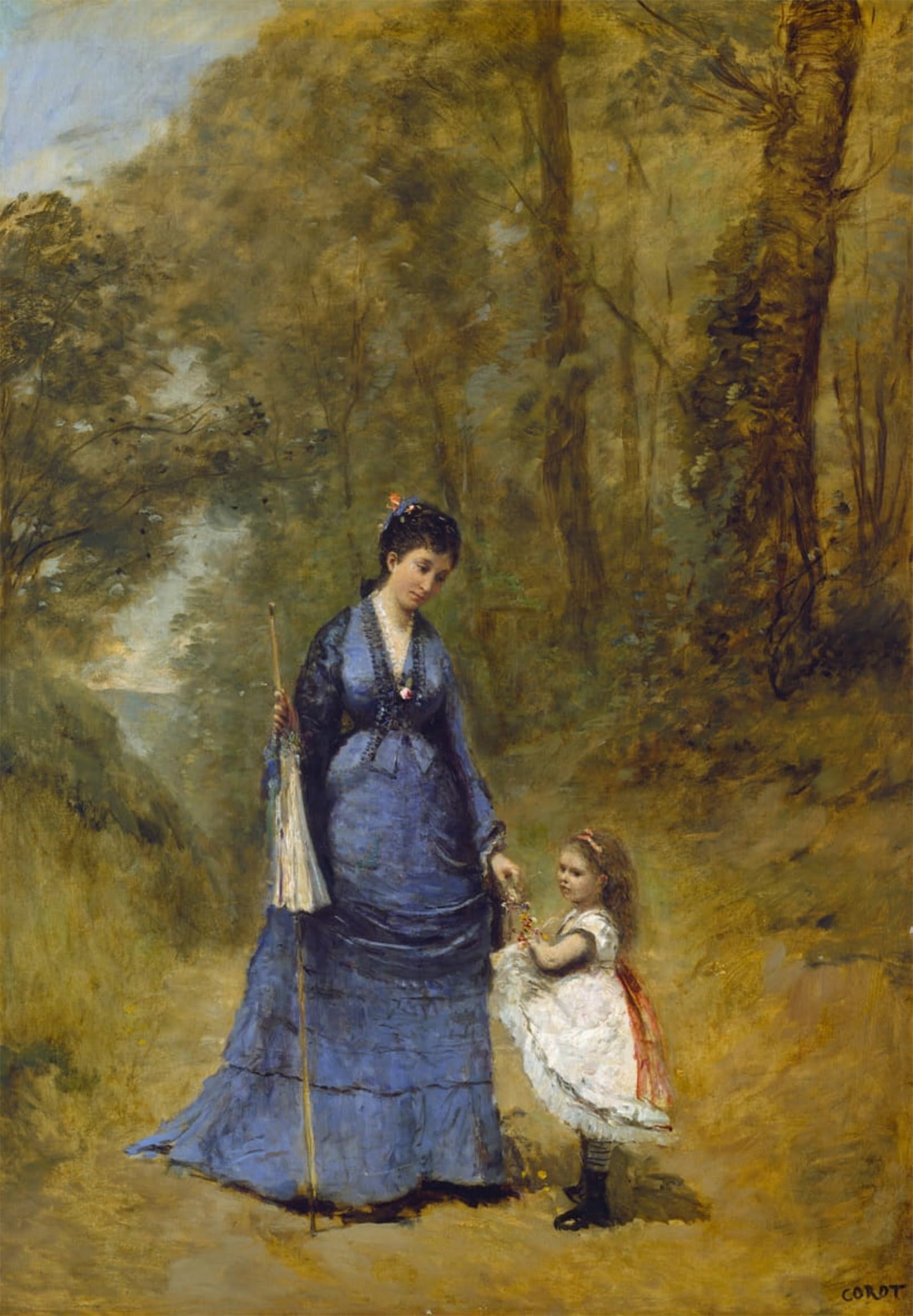 ARTXLXXBN Famous Print Painting Colorful Art Print Madame Stumpf and Her Daughter by Jean Baptiste Camille Corot Canvas Art Decorations for Home Decor 60x90cm