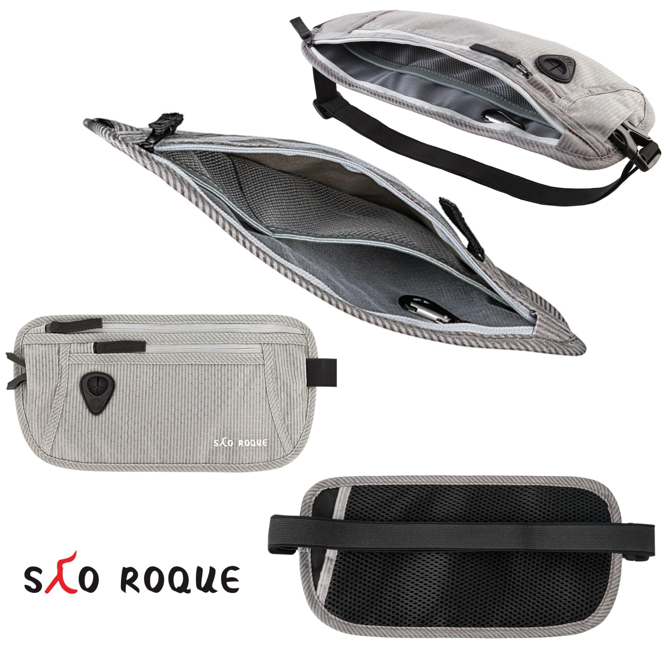 SAO ROQUE ® Bauchtasche Damen Herren, Reisepasshülle Gürteltasche Reise Gadgets mit RFID Blocker, Hüfttasche stylisch, Geldgürtel flach (Schwarz)