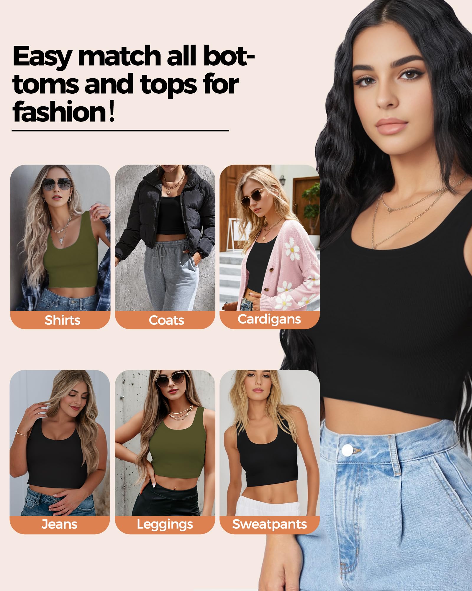 2-3 canottiere da donna, crop top senza maniche con scollo a U, crop top basic corto racerback per uscire magliette sportive atletiche, Nero e verde., XS