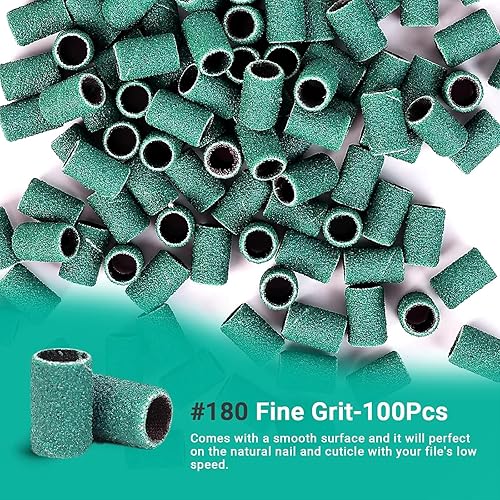 Miniatura 148 de MelodySusie 100 unidades de brocas de uñas, bandas de lijado para taladro de uñas, 120 bandas de lijado de lima de uñas de grano medio para uñas