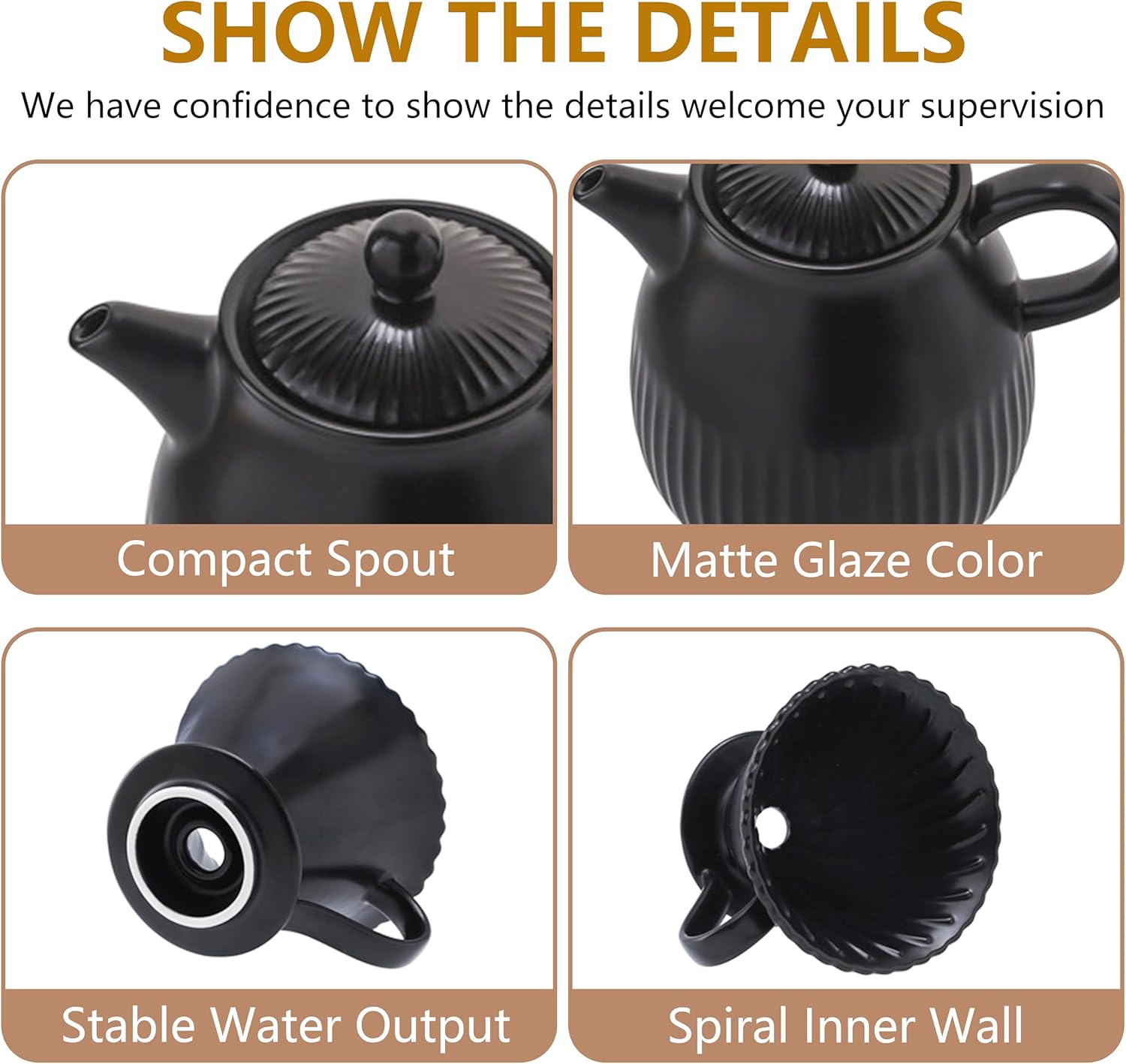 Pour Over Coffee Maker Set Ceramic Coffee Dripper Set with 80 Count Paper Coffee Filters, 21 Ounces