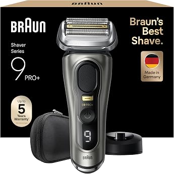 Braun Series 9 Pro+ Rasierer Herren Elektrisch Elektrorasierer mit 5 Pro Rasierelementen Langhaarschneider ProTrimmer Ladestation 60 Min Laufzeit Wet & Dry Made in Germany 9515s Edelmetall