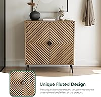 Vista 5 de Smuxee Walnut Sideboard Cabinet with Fluted Diamond Doors, Freestanding Buffet Cabinet with Adjustable Shelf, Wood Storage Cabinet for Living Room