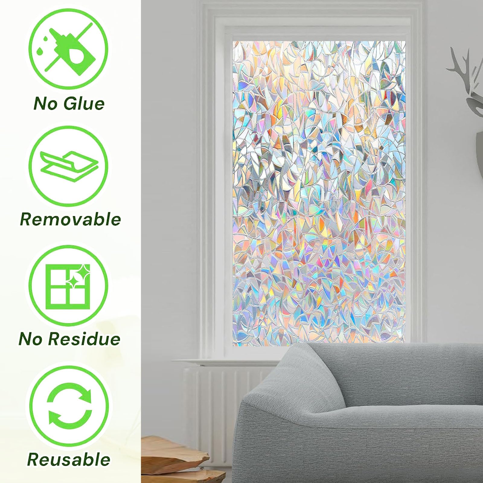 Pellicola per Vetri Finestre 70 x 300 cm per La Privacy, Autoadesiva, Opaca Pellicola Adesiva per Vetri Autoadesive per Camere da Letto, Cucine, Soggiorni, Luna Crescente