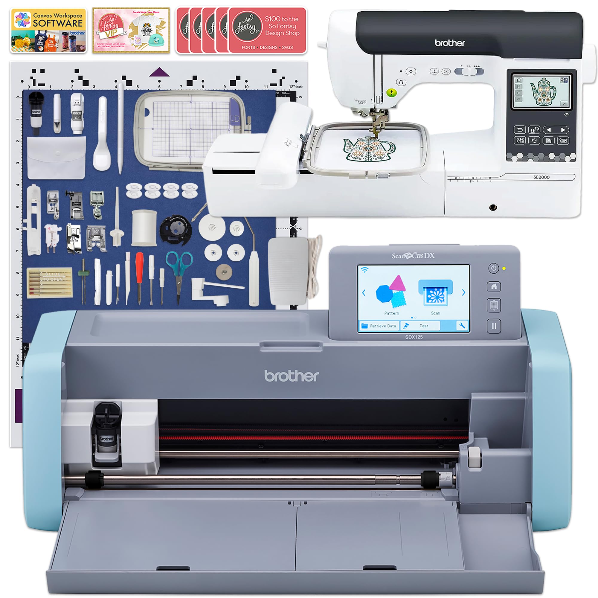Amazon.com: Brother SE2000 - Paquete de máquina de coser y bordar