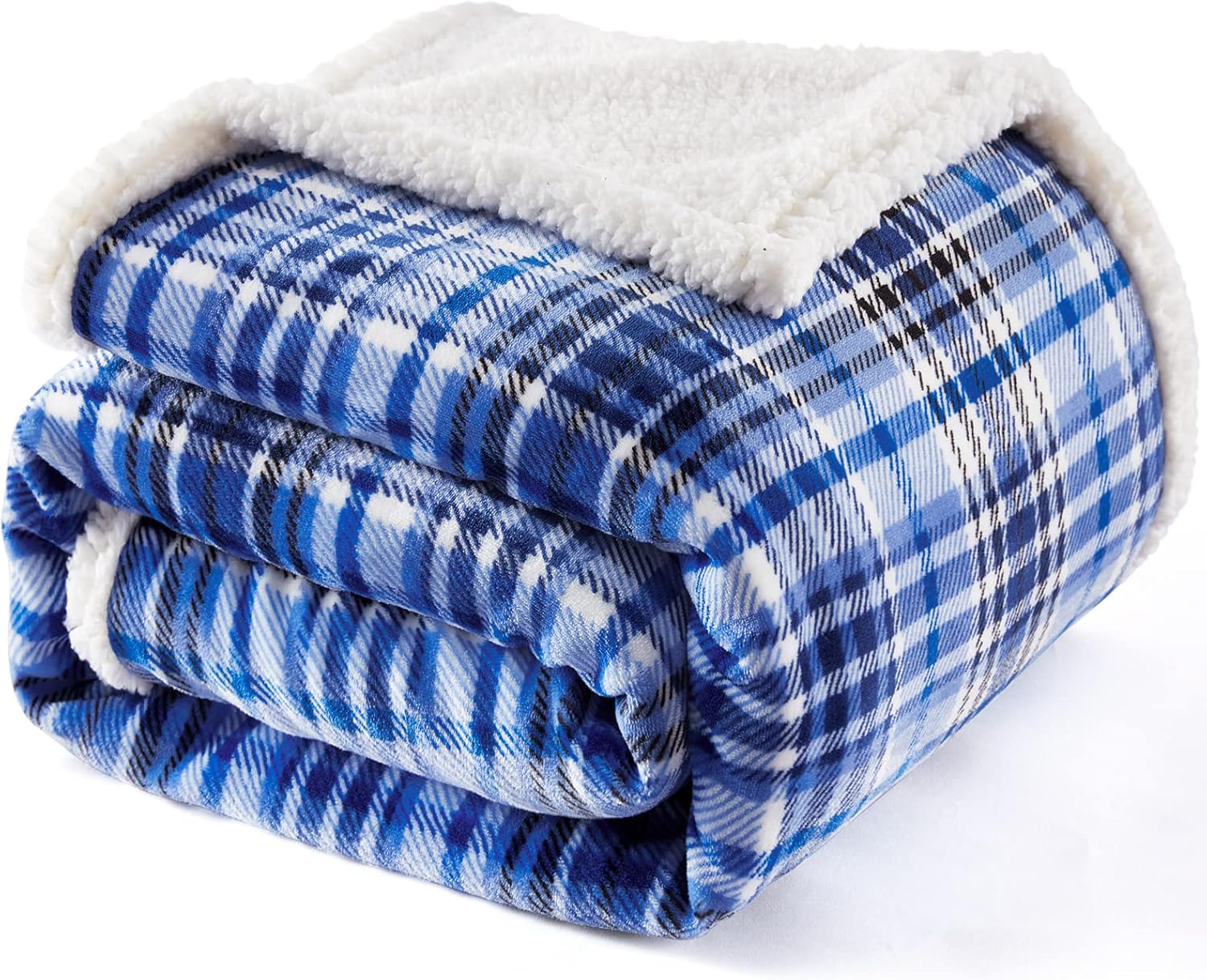 Touchat Sherpa Plaid Throw Blanket(60" X 70", Plaid Blue), Fuzzy Fluffy