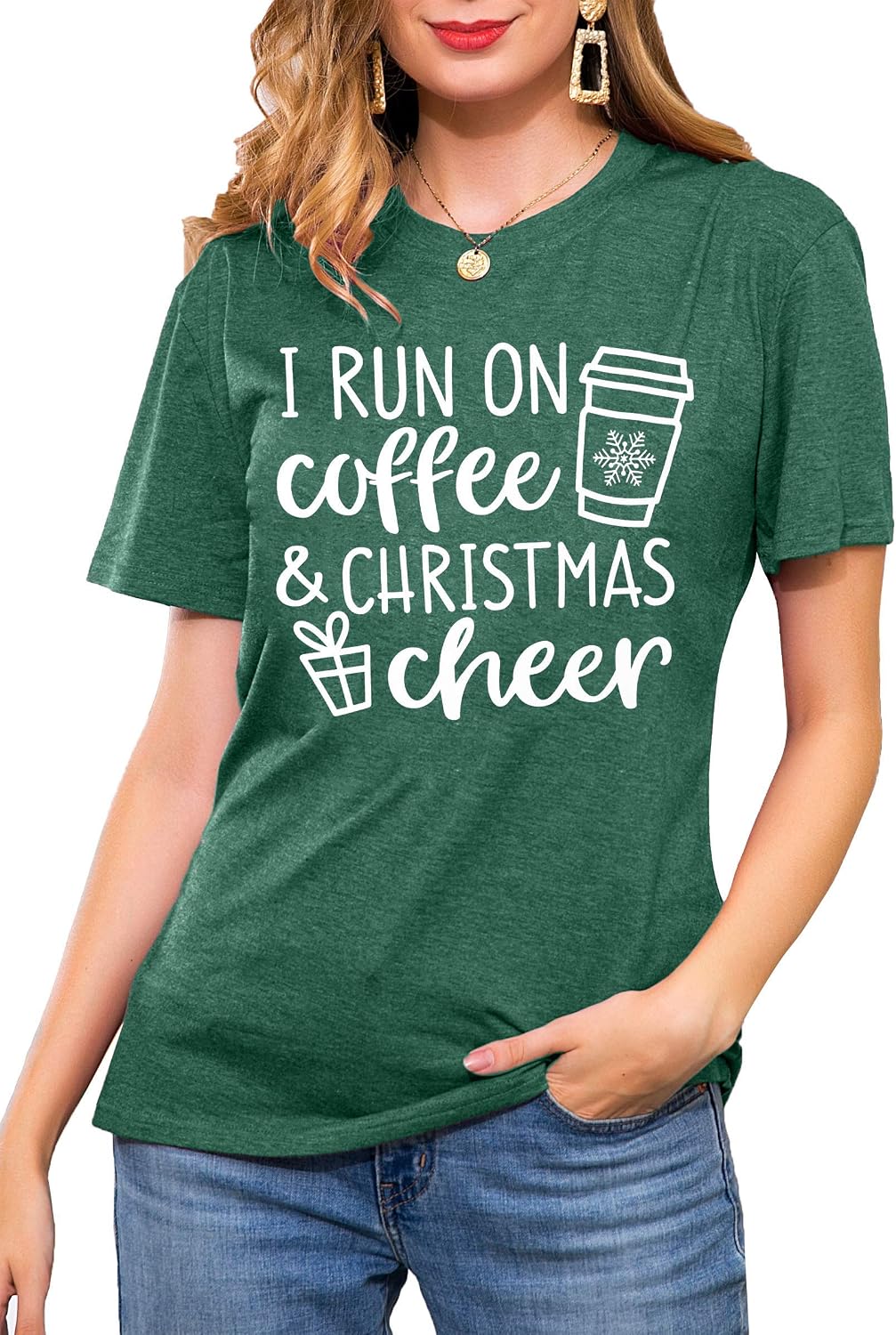 Women's Buffalo Plaid Christmas Tree Graphic Tee Short Sleeve T-Shirt — view 3